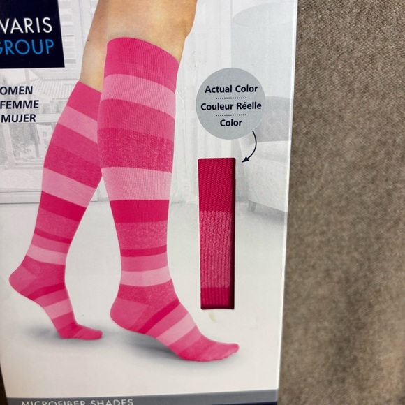 SIGVARIS WELL BEING Sz 7.5-9.5 Pink Stripe Compression Socks 15-20 mm hg NEW - Picture 3 of 8